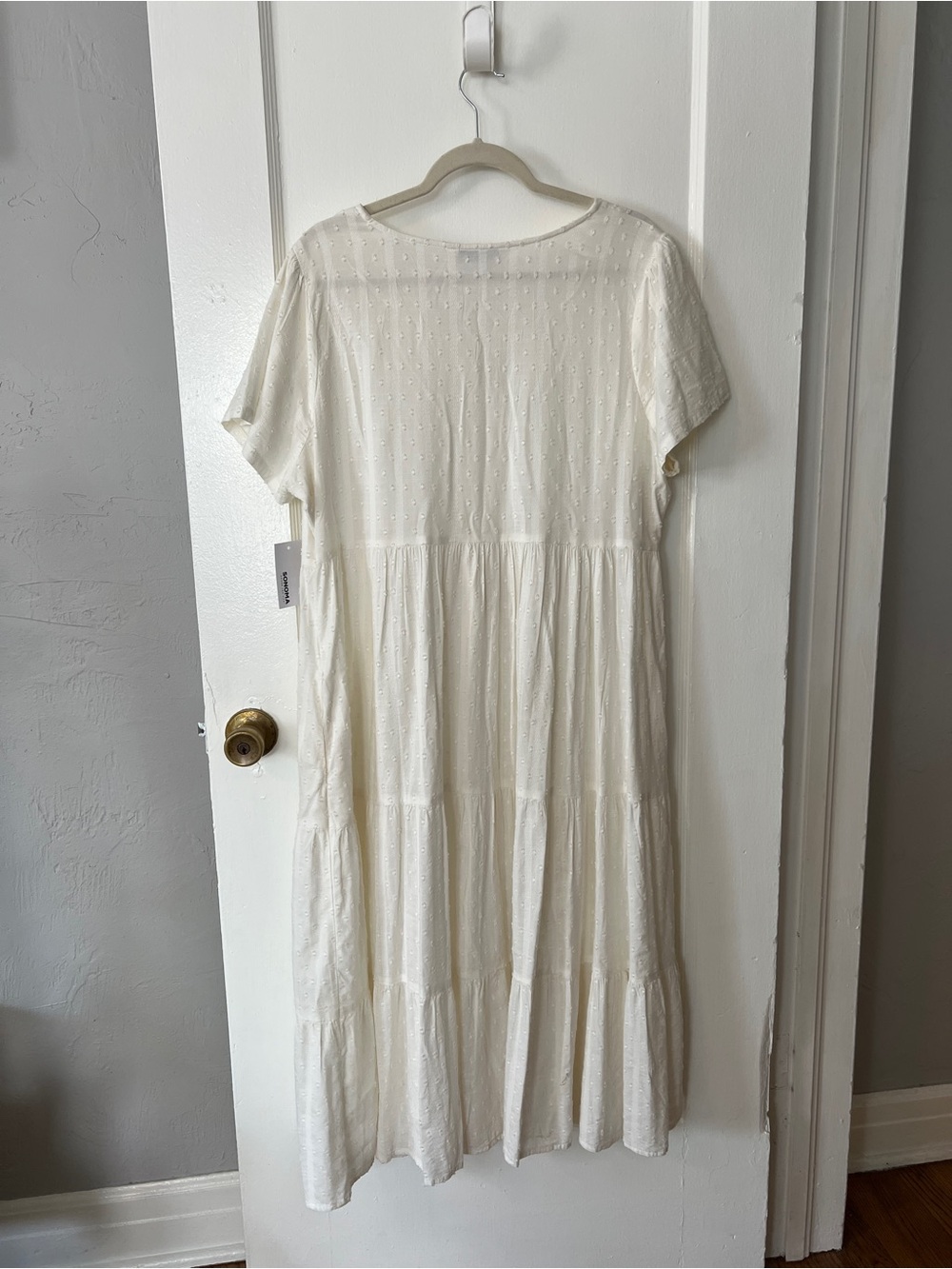 NWT Sonoma Button-Front Cream Midi Dress with V-Neck - Picture 2 of 8